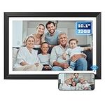 10.1 inch Digital Picture Frame, IPS Touch Screen Smart Electronic Photo Frame WiFi with 16GB Storage, Electric Video Photo Frame Slideshow with App, Auto-Rotate, for Mom