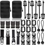 Molle Accessories Kit of 28 Attachments, D-Ring Grimloc Locking Gear Clip for 1“ Webbing Strap Tactical Backpack Web Dominator Elastic Strings Strap