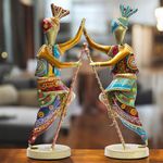 KRAFTSKALA Handcrafted 14-Inch Bhangra Dancer Statues – Vibrant Punjabi Folk Dance Metal Showpiece Set for Traditional Indian Home Décor – Ethnic Festival Gift