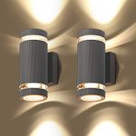 CELAVY Outdoor Wall Lights Up Down, Outside Wall Lights Mains Powered, IP65 Front Door Porch Light GU10 Aluminium, External Electric Round LED Lighting Lamp Wall Mounted for House 2 Pack, Grey