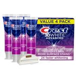 CRST 3DWhite Advanced Luminous Mint Teeth Whitening Toothpaste, 4 Pack of 3.7 oz - Whitens After 1 Brush Bundled with LUXPAKS Toothpaste Squeezer