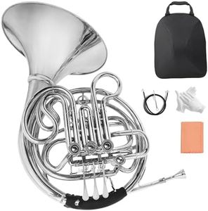 Double French horn, French horn，four keys in F/Bb tuning, selected brass, professional grade French horn detachable design, comes with French Horn Case, gloves, cleaning cloth and cleaning kit(silver)