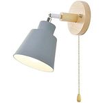 Wall Lights with Pull Cord Living Room Indoor Light with Switch Edison E27 Industrial lights Not included Bulb Freely 350° Rotatable Indoor Pull Cord Wall Lights for Adults and Nursery (Grey)