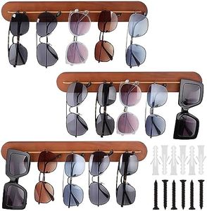 Kurtzy Ensemble de 3 Support Lunette de Soleil Mural en Bois - Rangement Lunette Suspendu pour Présentation & Organisation - Porte Lunettes Maison, Chambre, Salon - Chaque Accueille 5 Paires