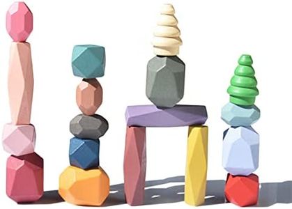 QINGBAO 18 PCs Wooden Sorting Stacking Rocks Balancing Stones,Educational Preschool Learning Montessori Toys,Toddler Toys, Large Building Blocks Game Lightweight Set for Kids 3 4 5 6 Years Old