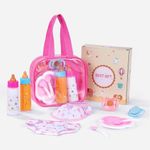 BABESIDE Baby Doll Accessories, 10 Pcs Disappearing Doll Feeding Set for Toy Stroller, Baby Care Pretend Play Kit with Magic Bottles, Pacifiers, Bib, Diaper & Carry Bag for 12–15 Inch Dolls