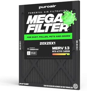 PuroAir MegaFilter - 20x25x1 Air Filter MERV 13 Activated CarbonTech Defense - Heavy Duty 3 Layer Furnace Filters Allergens, Pollen, Dust, Pet Dander, Smoke, Odors - HVAC Air Filter 20x25x1 (4-Pack)