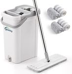 oshang Mop and Bucket Set for Home Floor Cleaning, Hands Free Flat Mop, Stainless-Steel Handle, 4 Washable & Reusable Microfiber Pads