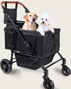 Dog Stroller for Large & Medium Dogs (20–132 lbs), Pet Stroller for 2 Small Dogs with Adjustable Handle & Canopy, Sun Shades, Storage Organizer, Foldable & Ventilated,Black