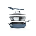 Ninja CW102BL Foodi NeverStick PossiblePan, Premium Set with 4-Quart Capacity Pan, Steamer/Strainer Basket, Glass Lid & Integrated Spatula, Nonstick, Durable & Oven Safe to 500°F, Macaron Blue