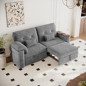 82" Sleeper Sofa Bed Queen Size, Chenille Pull Out Couches for RVs, Gray