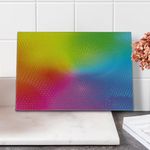 Ambesonne Rainbow Cutting Board, Vibrant Neon Colors Circles Rounds Dots Radiant Composition Iridescent Effect Print, Decorative Tempered Glass Cutting and Serving Board, Small Size, Multicolor