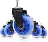 8T8 Replacement Office Chair Caster Wheels 3", Heavy Duty, Set of 5, Soft PU Rubber Casters, Safe for Hardwood Carpet Floors (Blue Transparent)