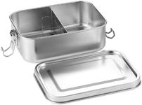 DAITET Leak-Proof Lunch Box Stainless Steel Bento Lunch Food Box Container with Removable Dividers Stainless Lid Lunch Box with Compartments Large Single Layer Rectangular Lunchbox(81oz）