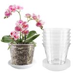 Foreverup 17CM Clear Orchid Pots, 5 Pack Plastic Flower Plant Pots with Drainage Holes and Saucers, Plastic Plant Pots Indoor Breathable Slotted Orchids Planter for All House Plants