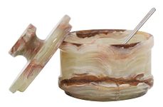 Radicaln Marble Salt Cellar With Lid And Spoon Green Onyx 4" Inch Handmade Sugar Bowl Seasoning Containers - Salt And Pepper Holder & Coffee Beans Storage - Salt Container