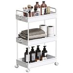 SOLEJAZZ 3-Tier Storage Trolley Cart Slide-out Rolling Utility Cart Mobile Storage Shelving Organizer for Kitchen, Bathroom, Laundry Room, Bedroom, Narrow Places, Plastic,White