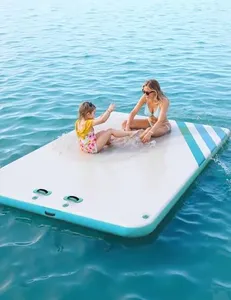 10ft 8ft 6ft Inflatable Floating Dock Water Platform, Floating Island Raft with Rope Ladder Non-Slip Surface Swimming Water Platform for Pool Beach Ocean