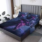 Dragon Sheets Queen Sheet Set - Fantasy Animal Bed Sheets, Soft Microfiber & Deep Pocket & Wrinkle Free Patterned Bedding Sheets & Pillowcases, 4 Piece ( 1 Fitted Sheet, 1 Flat Sheet, 2 Pillow Cases )