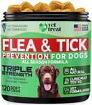 VET TREAT Flea and Tick Prevention for Dogs Chewables -Made in USA- Natural Dog Flea and Tick Treatment - Oral Flea Pills - Vet Recommended Flea and Tick Chews - All Breeds & Sizes - 120 Soft Treats