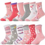 Baby Girls Toddlers Socks Grips Anti Slip Non Skid Fun Unicorn Crew Cotton Socks with Grippers 12 Pairs Gifts Stocking Stuffers for Kids Girls (Pink White Grey,5-8 Y)