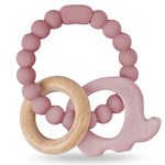 Vicloon Teething Toys for Baby, Silicone and Wood Teether, Baby Teether Toys Teether Chew Toy, Easy to Hold and Clean Up, Octopus Teething Toy Silicone chewlery for Boys&Girls (Dark Pink)