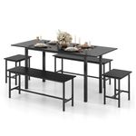 Giantex Dining Table Set for 4-6, 5-Piece Kitchen Table Chairs Set, 63” Extendable Table with 2 Benches, 2 Stools, Dinette Table Set, Breakfast Nook Table Set, Dining Room Table Set (Black)