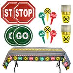 Transportation Party for 16 Guests! Includes Tablecover, 16 ea. Large Stop Plates, Small Go Plates & RR Crossing Cups and 24 Cupcake Picks – Great for Kids or Collector Birthdays and Retirement