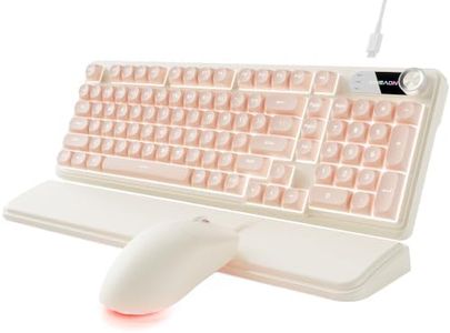EWEADN C98 Wired Keyboard and Mouse Combo, Wired Computer Keyboards with Wrist Palm, Double-Shot Keycaps, Silent RGB Backlight Keyboard for Windows/MAC/PC (Creamy Pink)