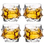 GLASKEY Hand Blown Crystal Whiskey Glasses Set of 4, 350ml Unique Cognac Glasses, Heavy Thick Bottom Bar Glasses for Scotch Bourbon Rum Gin Water Cocktail,Gifts Men Gifts Ideas