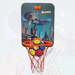 NHR Batman Small Basket Ball kit Portable Set with Hanging Board, Ring Net for Kids, Playing Indoor Outdoor Basket Ball, Hanging Board with Net & Ball Good Pastime Birthday Gift Set (Multi)