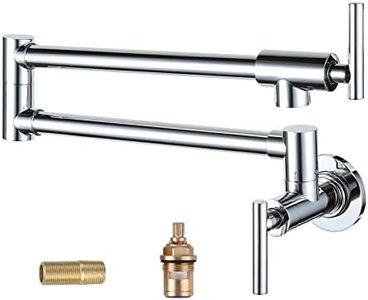 WOWOW Pot Filler Faucet Chrome Commercial Wall Mount Stove Faucet, Brass Pot Filler Folding Faucet Over Stove, Kitchen Pot Faucet with Double Joint Swing Arms