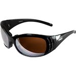 Global Vision Eyewear Marilyn 2 Plus Motorcycle Glasses for Women Black Frame Bling-ed Out with Rhinestones (Driving Mirror)