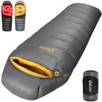 QEZER Down Sleeping Bag for Adults 620 Fill Power Down Sleeping Bag Cold Weather Ultralight with Pouch for Backpacking, Camping, Hiking (1500g Down Filling-Darkgrey)