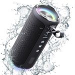 Portable Bluetooth Speakers, Multifunctional 20W Outdoor Waterproof High-Power Bluetooth Speaker with Dual Speakers, Bass Boost, IPX5 Water Resistance, RGB Lighting, & 2400mAh Battery (Black)