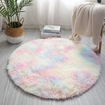 Round Fluffy Rainbow Area Rugs for Girls Room, Modern Fluffy Colorful Rugs Cute Floor Carpets, Shaggy Circel Playing Mat for Kids Baby Girls Bedroom Nursery Home Decor(100cm*100cm)