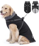 HAPPY HACHI Waterproof Dog Coat, Warm Dog Coat with Harness, Reflective Dog Jacket, Black Dog Vest Clothes, Winter Pet Coats for Small Medium Large Dogs, 5XL