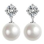 EVELYN 925 Sterling Silver Pearl Earrings for Women, With Austrian Crystals Diamond Stud Pearl Drop Earrings, Fine Jewelry Gifts for Women