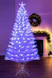 Christmas Tree World | 6ft Artificial White Blue Ripple Effect Fibre Optic Tree | Bushy and Luxury Quality PVC Tips | Easy to Assemble and Take Down | 80cm Diameter