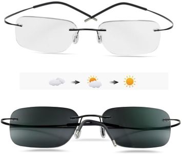 THIKK Rimless Photochromic Reading Glasses Anti UV400 Transition Sunglasses for Men Women Computer Presbyopia Readers (Color : Black, Size : +1.50)