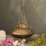 SADHUBELA Antique Degchi Dhoop Dani Pot - Vintage & Heritage Decor Incense Dhoop Holder (Iron, Round, Antique Finished Golden)