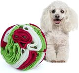 Larimuer Pet Snuffle Ball, Puzzle Sniffing Interactive Dog Ball for Blind Dogs Training Stress Relief Dog Enrichment Toys Treat Ball Machine Washable (15cm, White red Green)