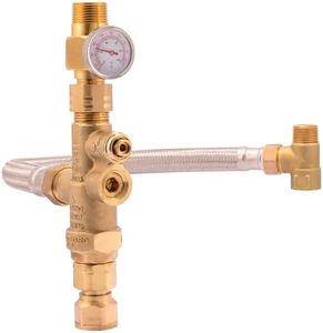 Cash Acme 3/4 Inch Tank Booster Water Heater with Thermostatic Mixing Valve, Temperature Gauge, Braided Hose, Domestic and Commercial Application, PEX Pipe, PE-RT, CPVC, Copper, 24644