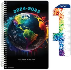 Global Datebooks Dated Middle School or High School Student Planner for Academic Year 2024-2025 Includes Ruler/Bookmark and Planning Stickers (Block Style - 5.5"x8.5" - Painted Globe)