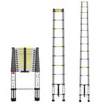 Multibao 13.5FT 4.1M Telescopic Ladder Aluminium Loft Telescoping Ladders Collapsible Extendable Multi Pursose DIY Tools Portable Max Load 150kg(330lb) 14 Rungs
