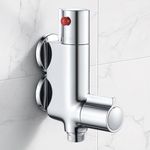 Mini Thermostatic Shower Mixer Bar Caravan Thermostatic Shower Faucet Valve Tap Round 1/2"Outlet, Small Vertical Shower Mixer for Rv, Camper Van, Yacht, Boat, Bidet Tap, Bidet Sprayer, 45mm Centres