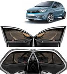 KINGSWAY® Car Side Window Curtain Sun Shades Magnetic Compatible with Tata Tiago EV (Year 2023 Onwards), Zips in Front Window, Cotton Mesh, Complete Set of 4 Pieces