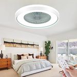 HUMHOLD 24" Low Profile Ceiling Fan with 3-Dimmable Light, Bladeless Ceiling Fan with Remote/APP Control, 6 Speeds Flush Mount Smart Ceiling Fan for Kids Bedroom/Kitchen/Dining Room