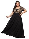 Miss Chase A+ Women's Square Neck Short Sleeve Self Design Lace Overlaid Georgette Maxi Dress with Pockets (APSS22D06-48-62-07, Black, 2XL)