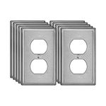 BESTTEN 10 Pack of 1-Gang Duplex Metal Wall Plate with Protective Film, Durable Corrosion-Resistant Stainless Steel Outlet Cover, Brushed Finish, Standard Size, Silver